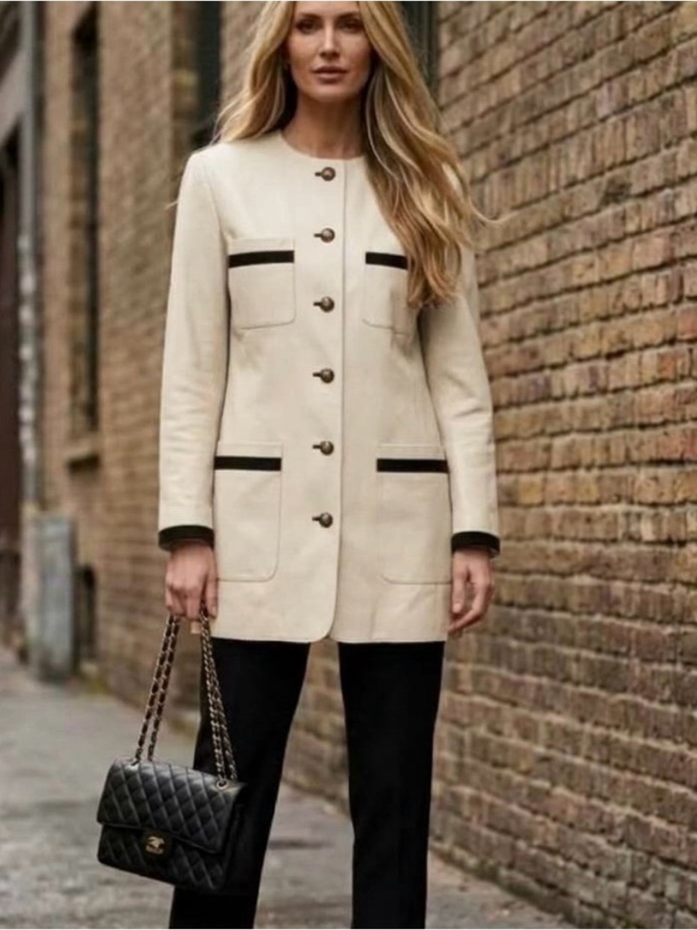 Louis Feraud Cream and Black Tailored Jacket